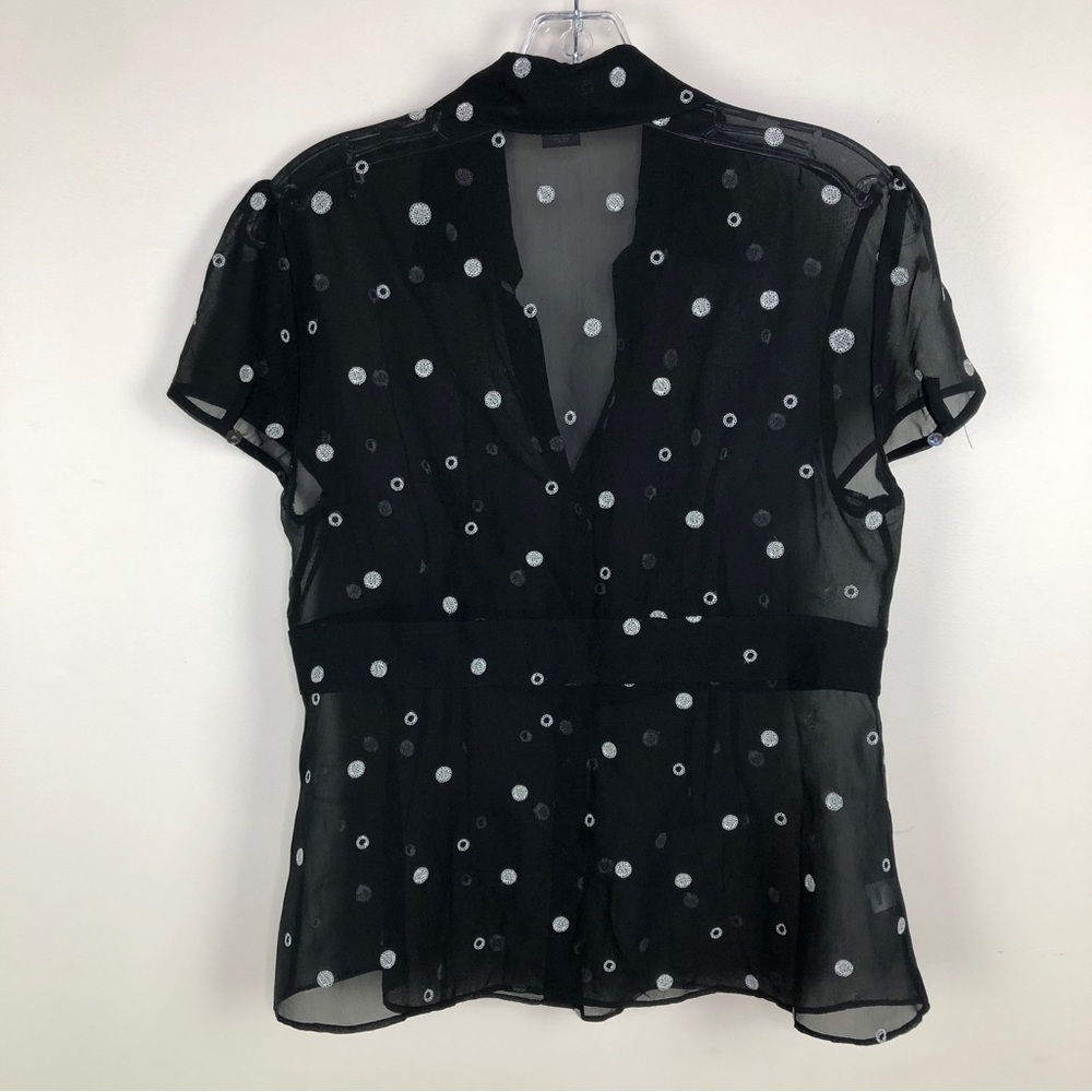 Ann Taylor Petites 10p Black sheer embroidered button down blouse - Picture 6 of 6